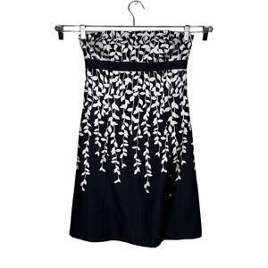 ANN TAYLOR LOFT | Strapless Floral A-line Dress Black and White  4